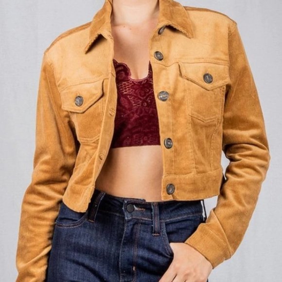 Love Tree Jackets & Blazers - Brown Crop Corduroy Jacket